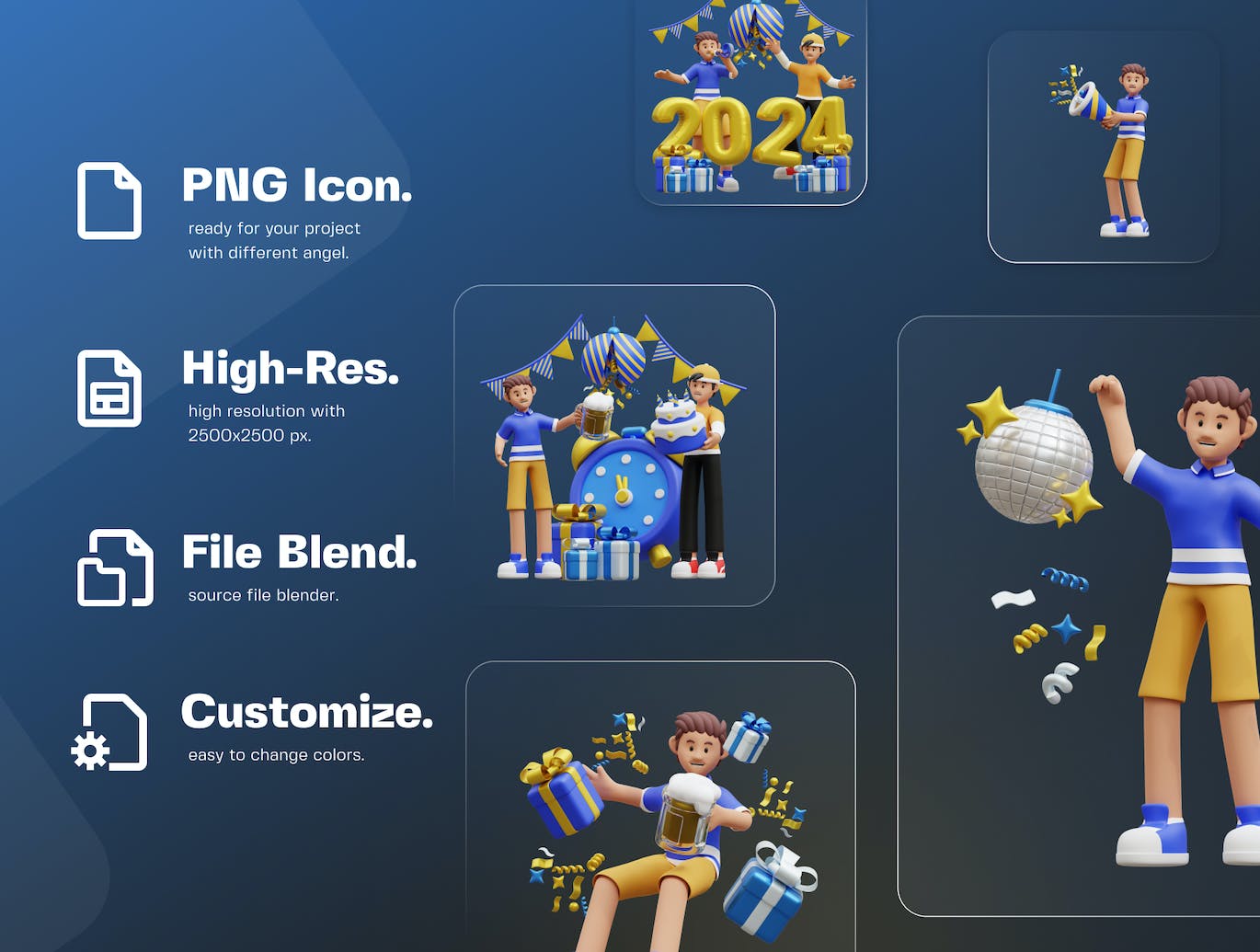 5个新年人物3D插画模型Blender格式素材包