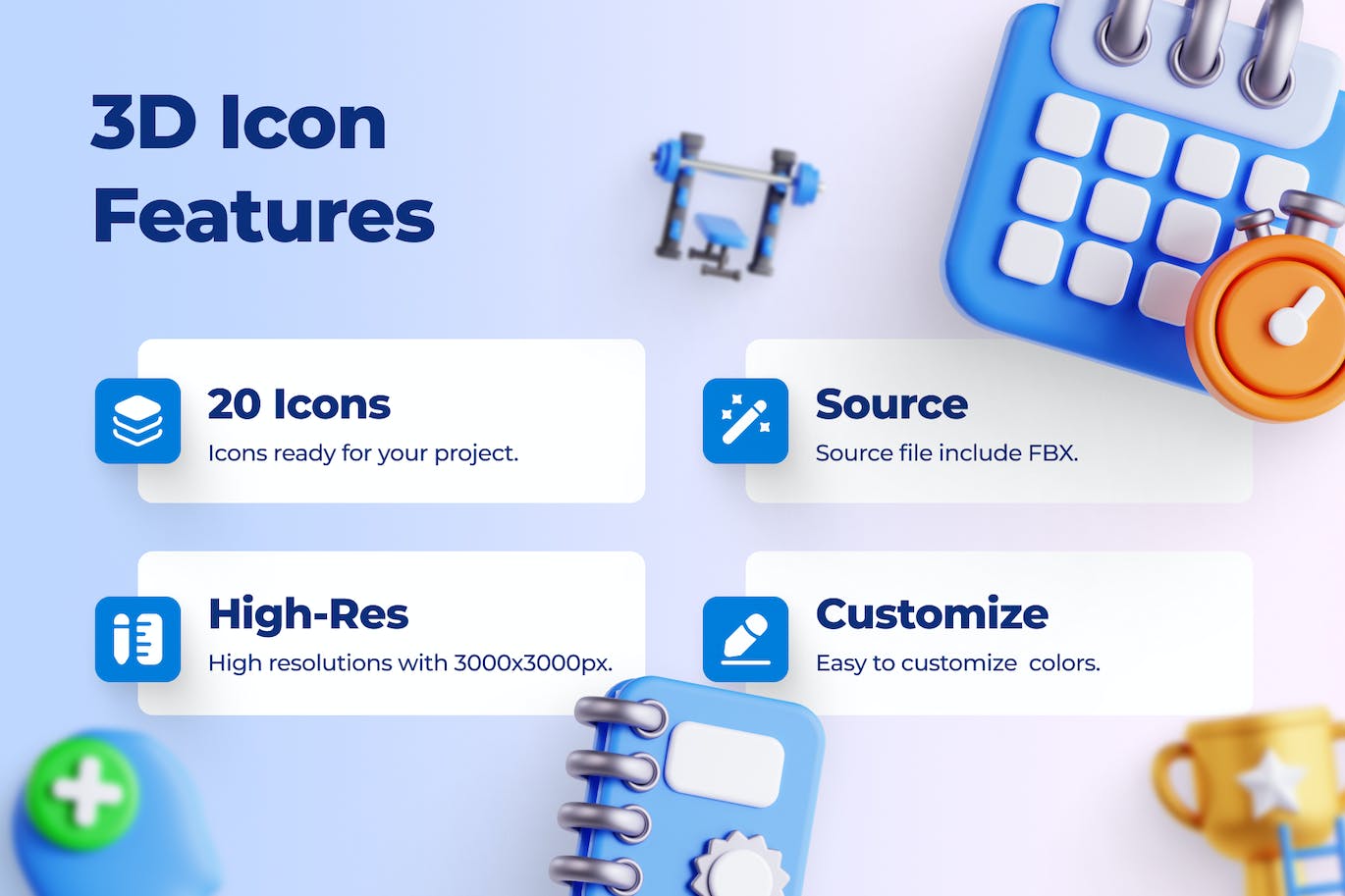 一套用于奖励主题元素3D图标素材包