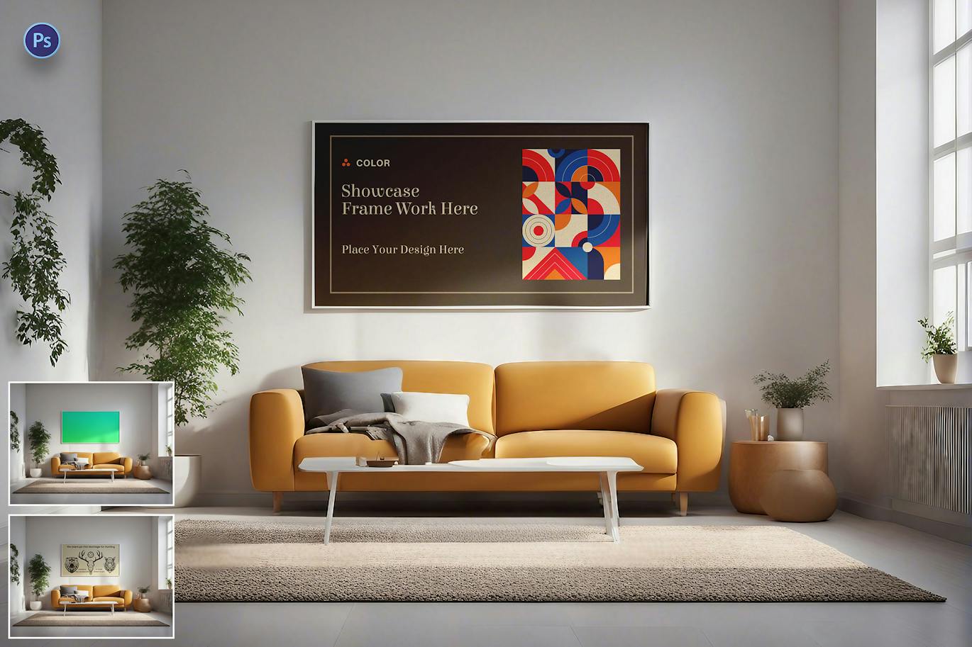 客厅墙上相框PSD样机素材包