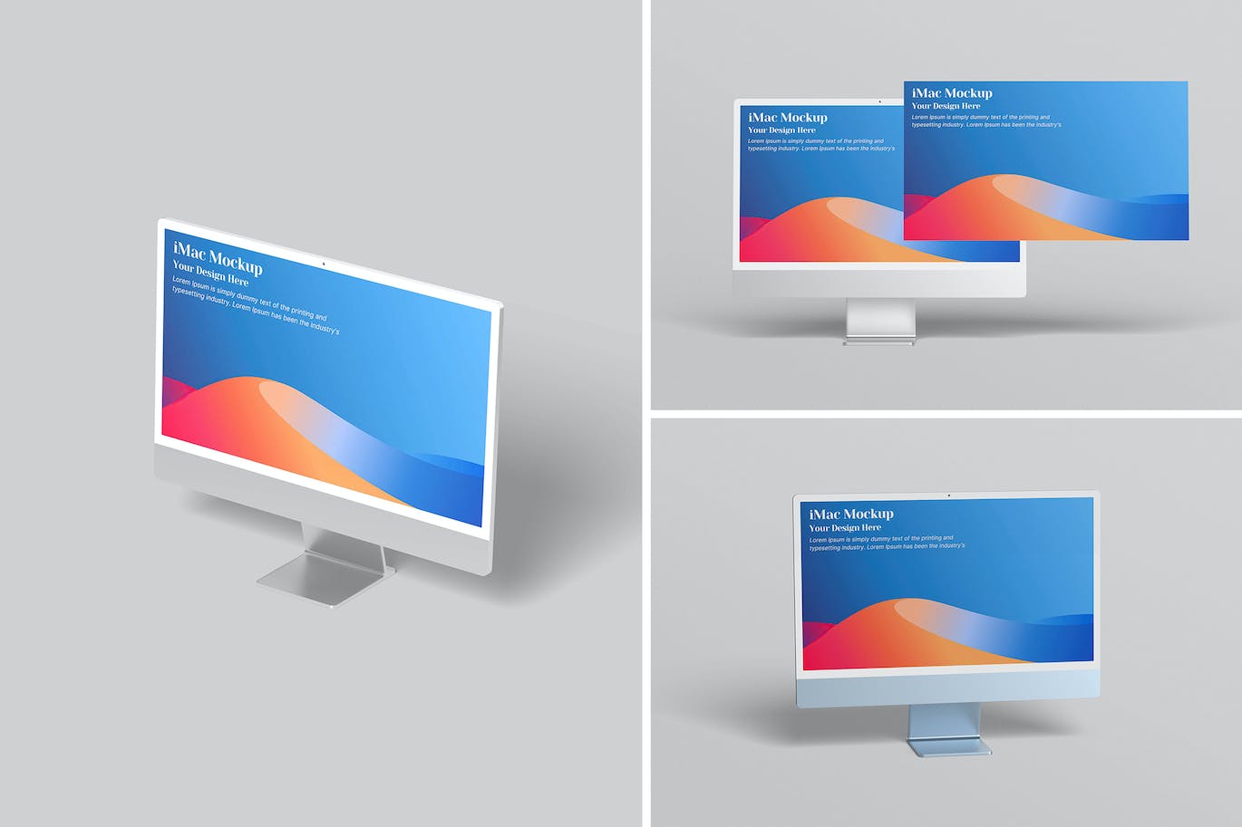 蓝色扁平iMac电脑界面PSD样机素材-1 蓝色扁平iMac电脑界面PSD样机素材