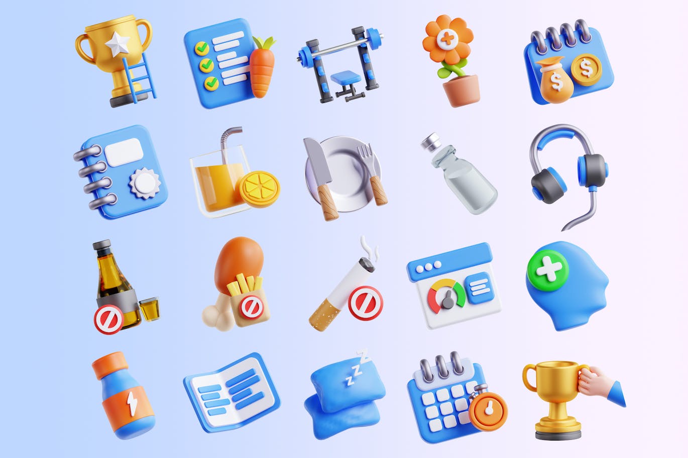 一套用于奖励主题元素3D图标素材包