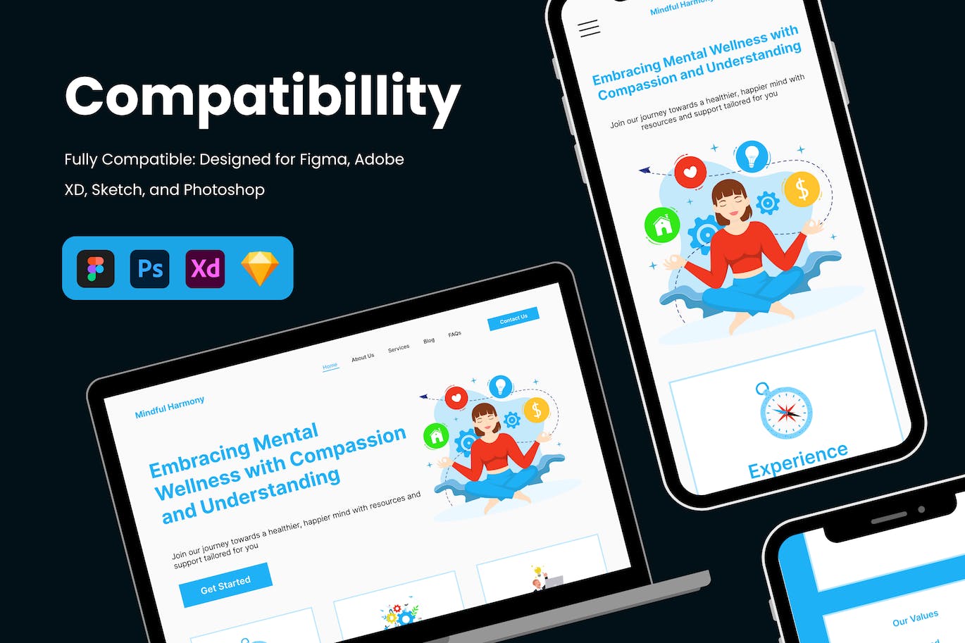 蓝色心理健康登陆页面UI设计-2 蓝色心理健康登陆页面UI设计