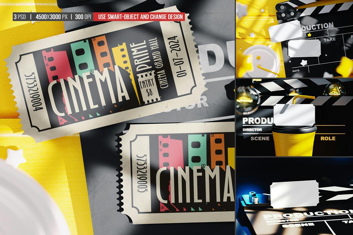 3个电影票PSD样机素材-2 3个电影票PSD样机素材