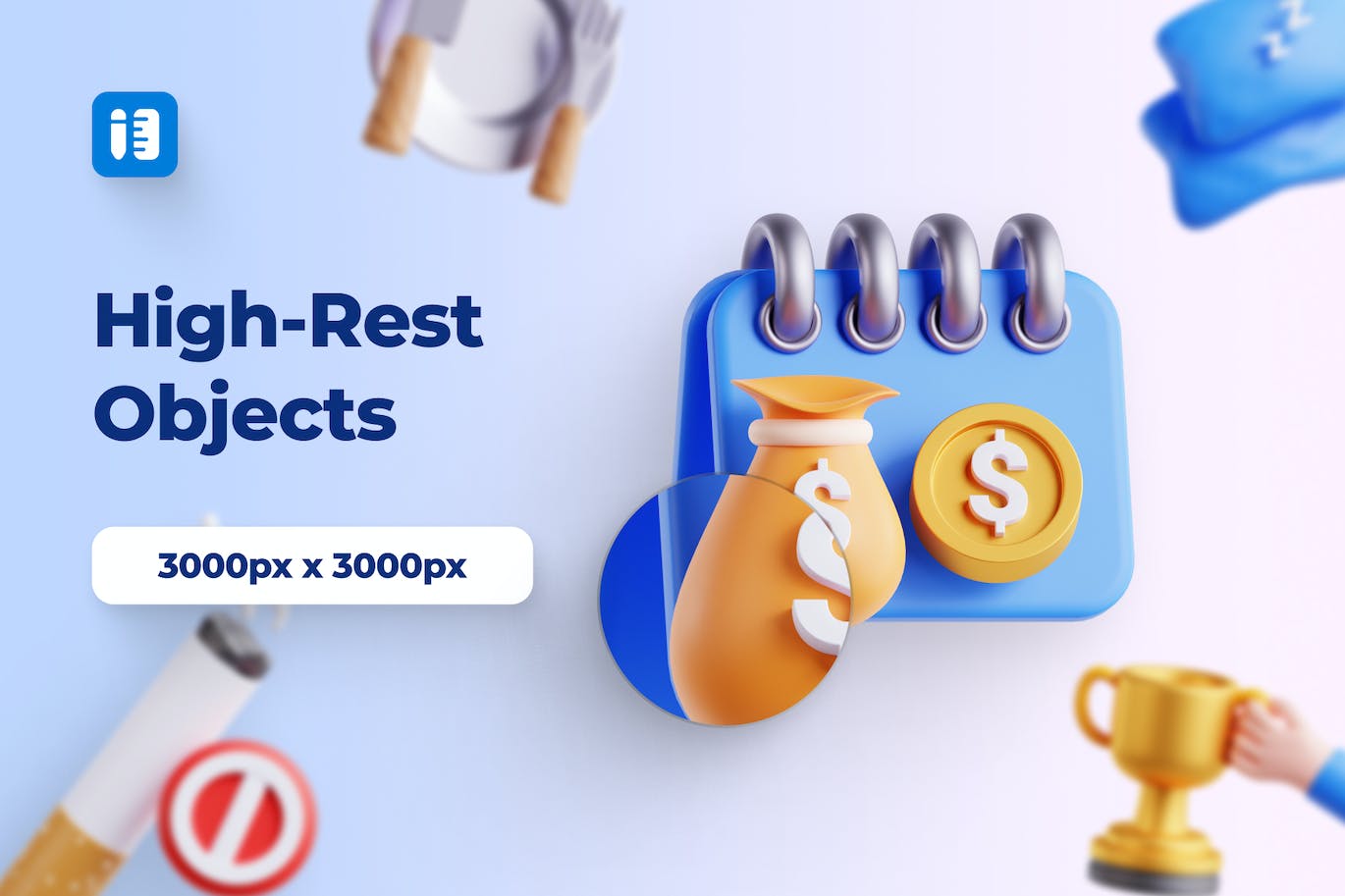 一套用于奖励主题元素3D图标素材包