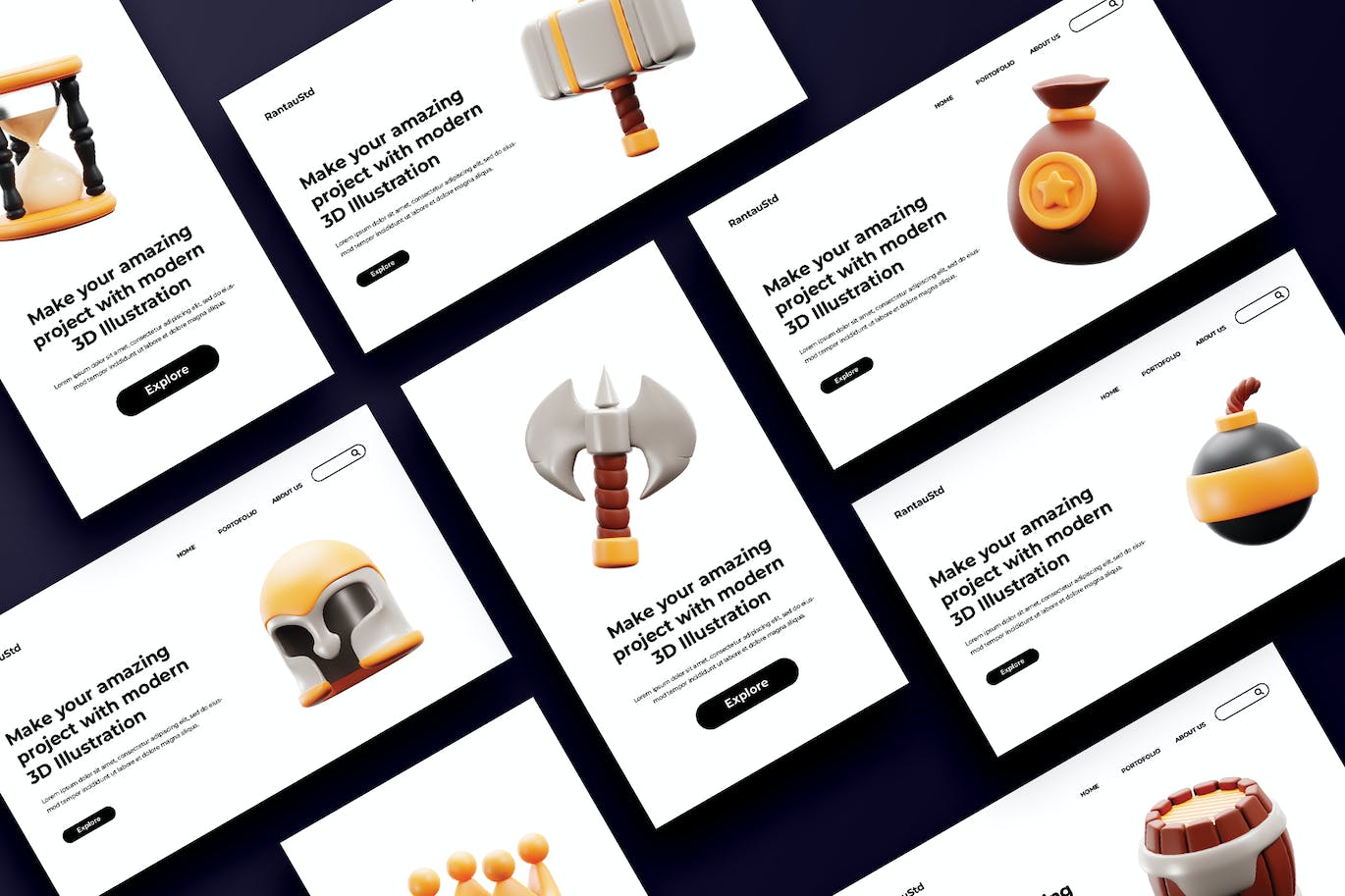 12个游戏资产相关3D图标素材