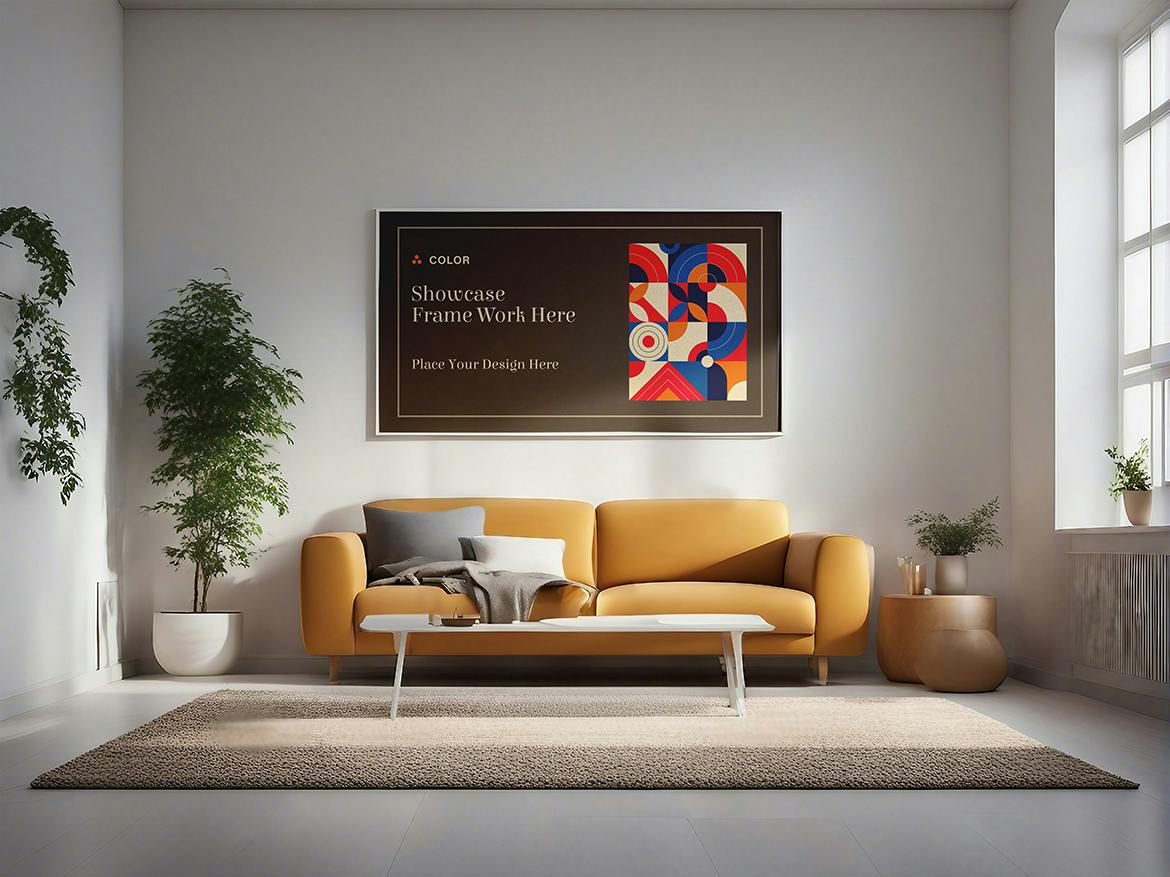 客厅墙上相框PSD样机素材包
