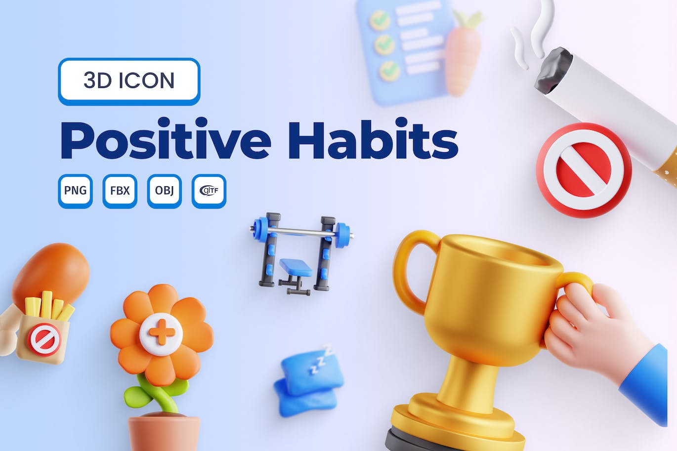 一套用于奖励主题元素3D图标素材包