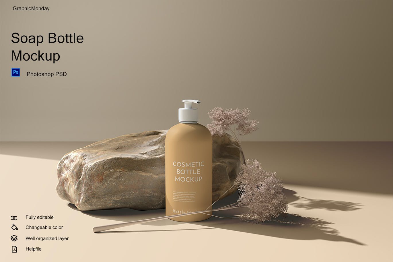 高精度自然简约风肥皂瓶PSD样机素材