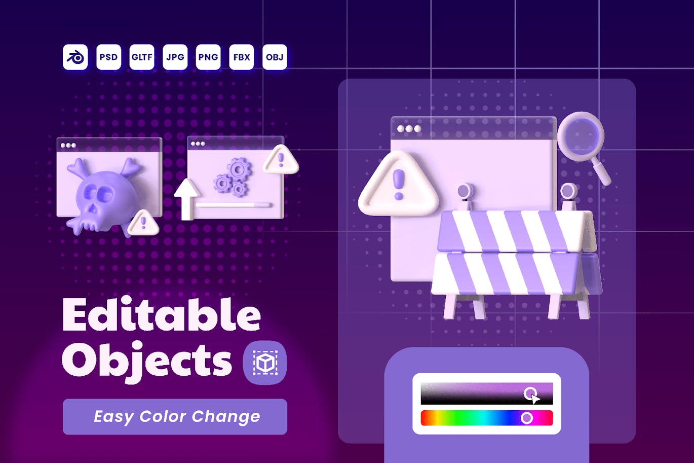 紫色404空状态3D图标素材包