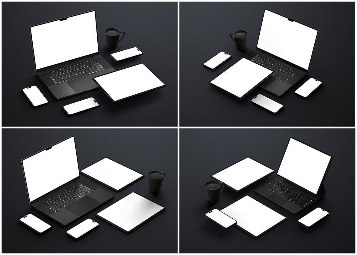 高端黑色哑光电脑设备屏幕PSD样机素材