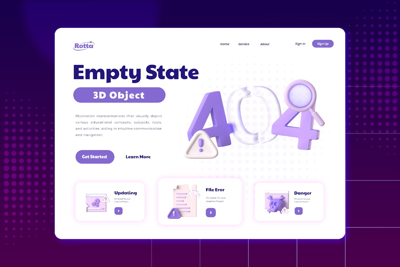 紫色404空状态3D图标素材包