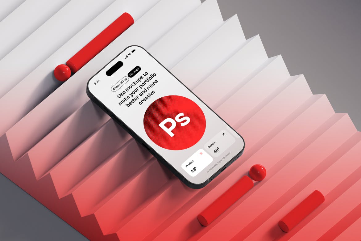 高级3D背景iPhone 15样机模型PSD素材包