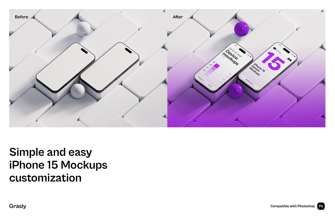 高级3D背景iPhone 15样机模型PSD素材包