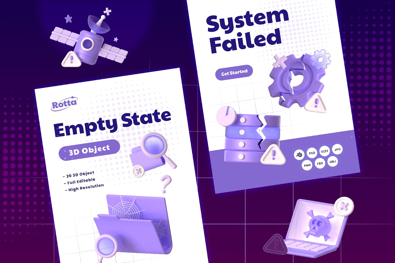 紫色404空状态3D图标素材包