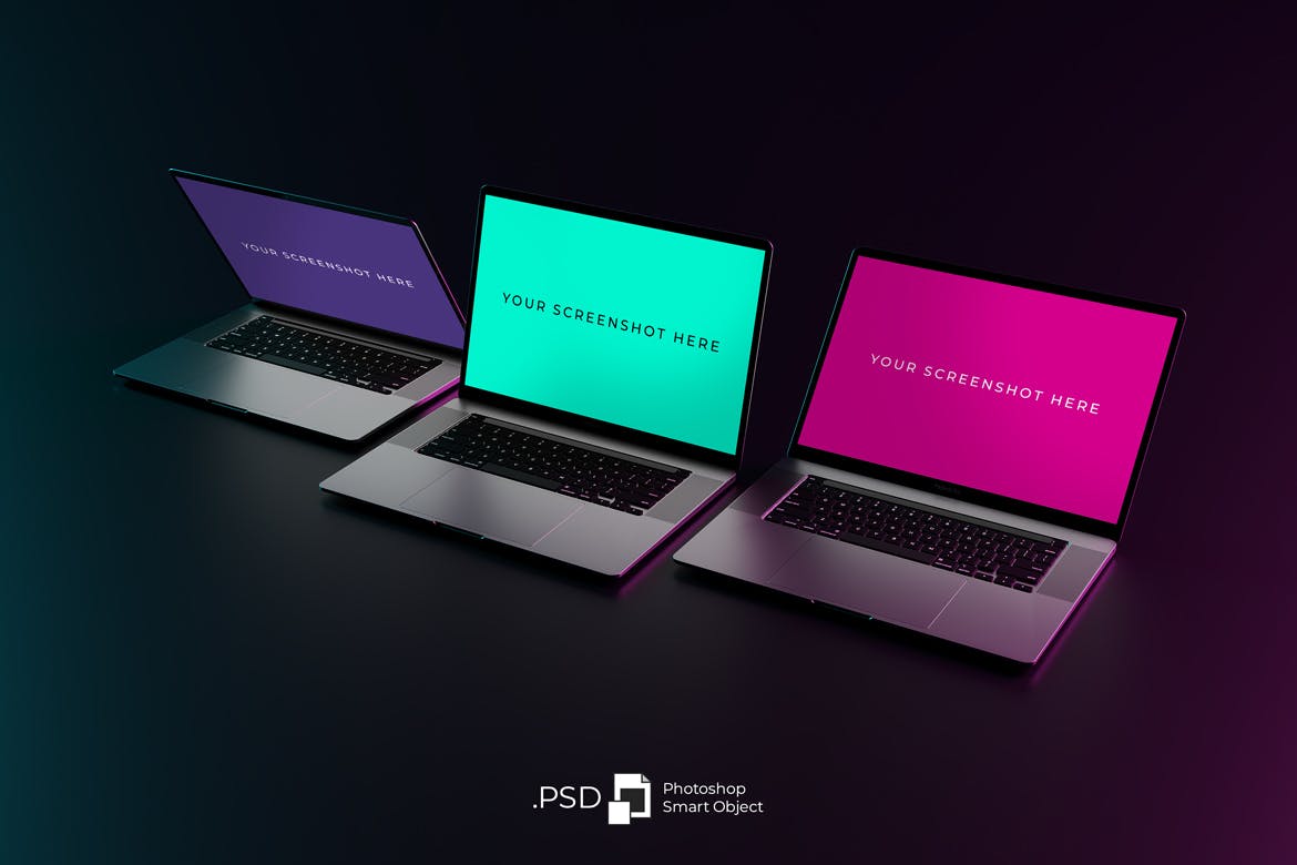 拥有霓虹灯背景的Macbook Pro样机PSD素材