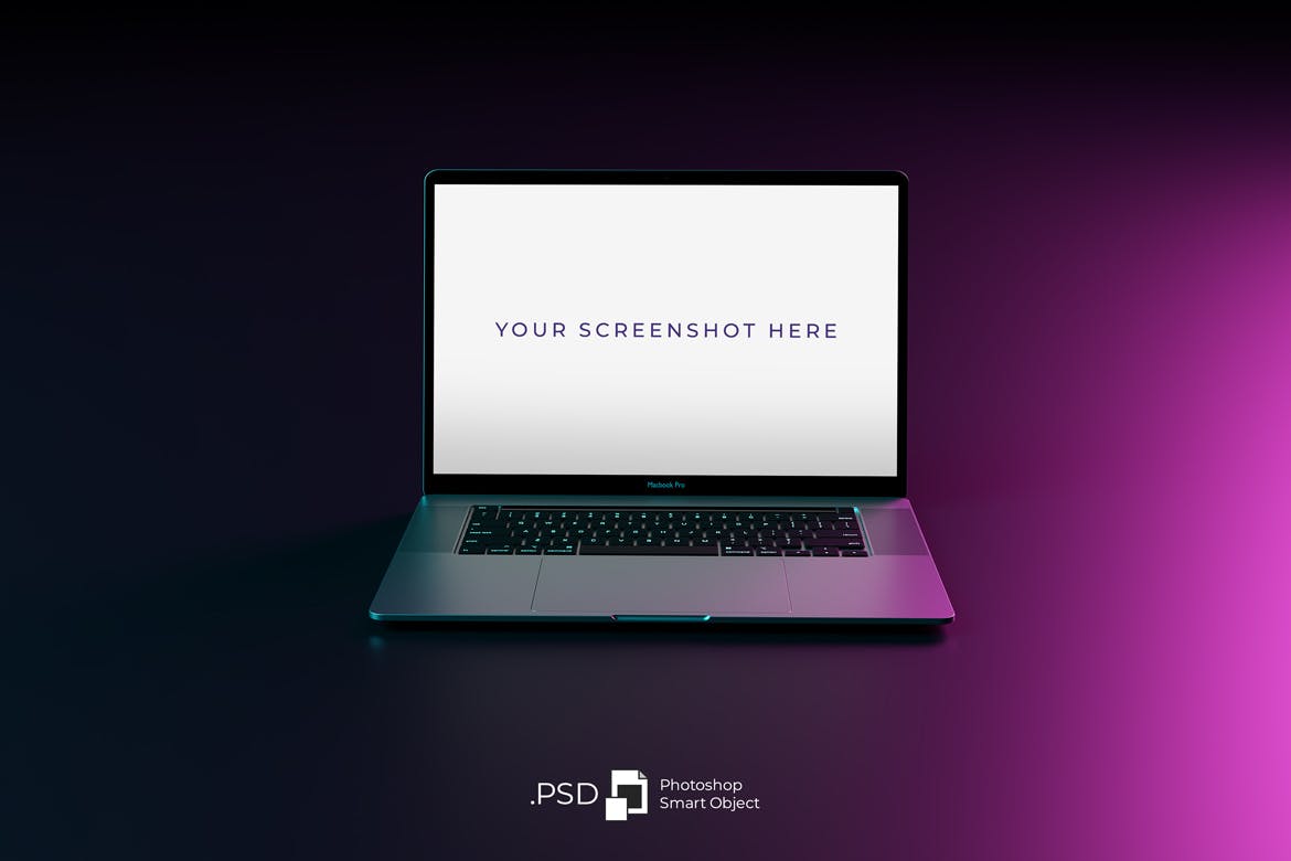 拥有霓虹灯背景的Macbook Pro样机PSD素材
