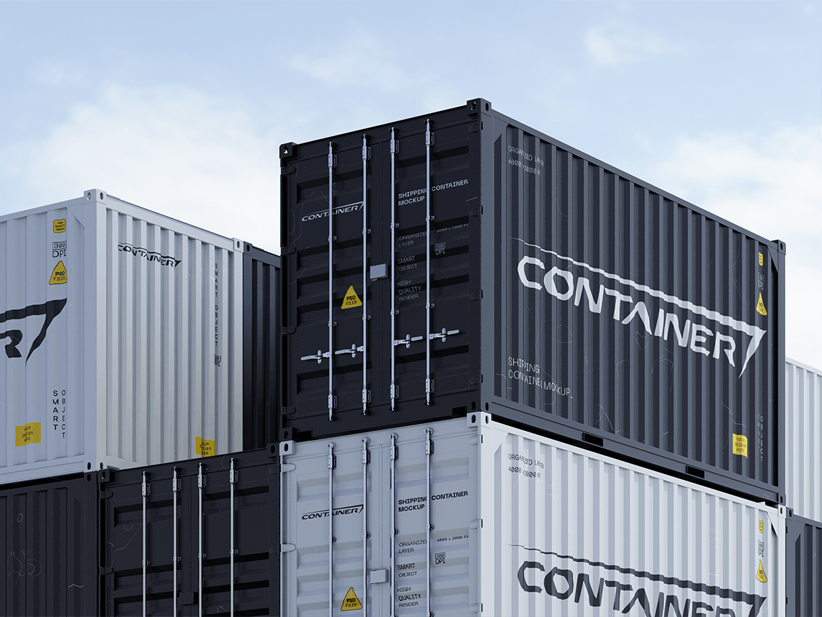 真实的海运集装箱货柜PSD样机素材包
