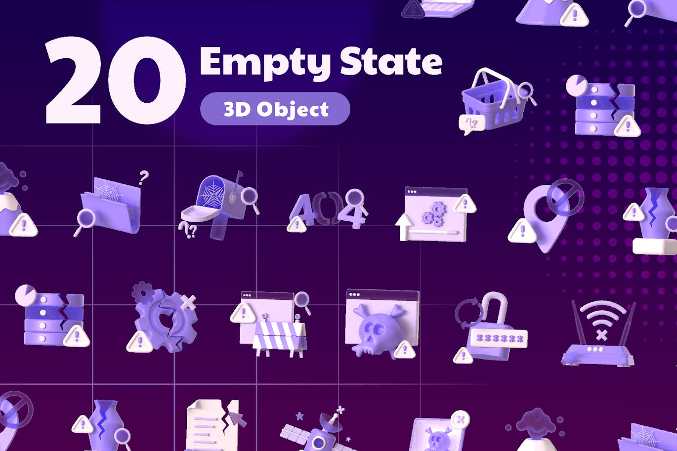 紫色404空状态3D图标素材包