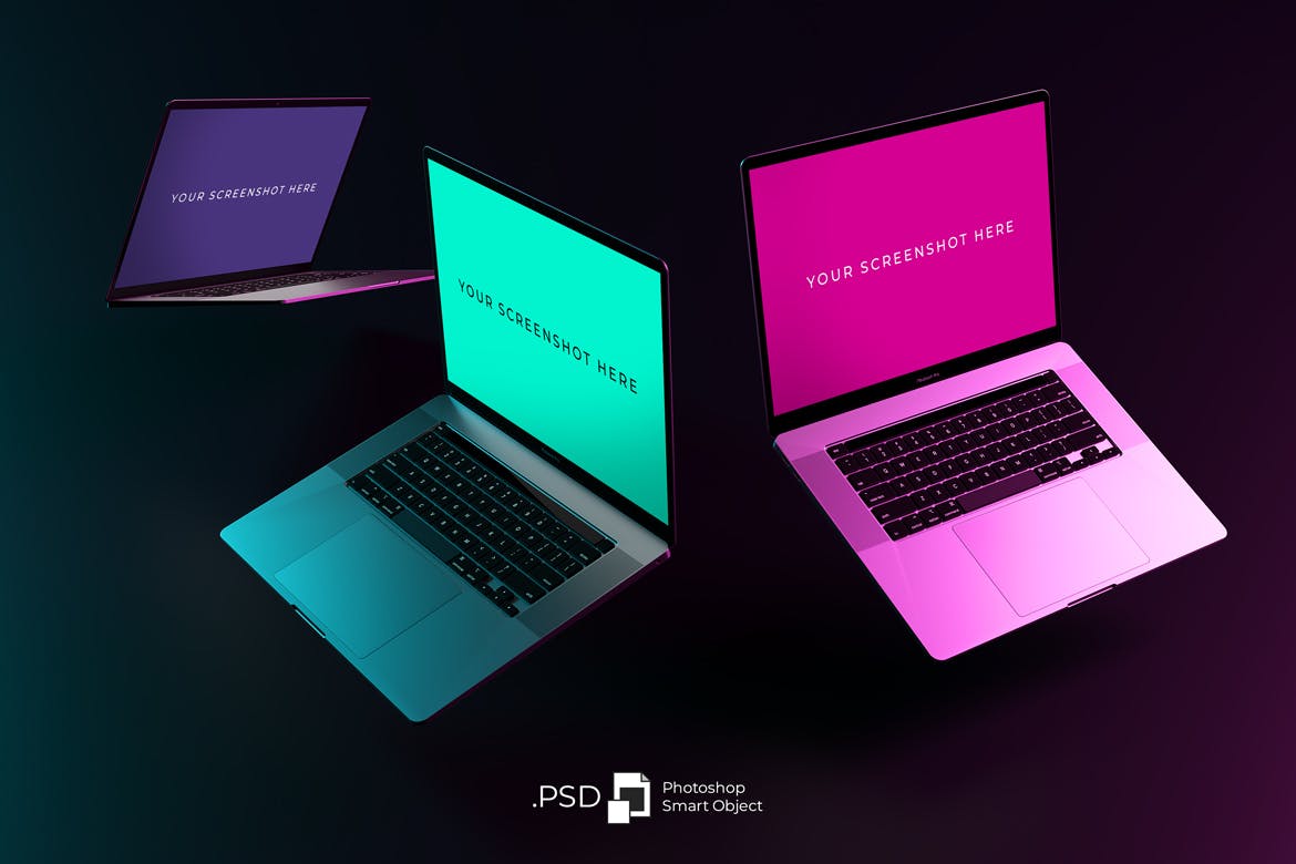 拥有霓虹灯背景的Macbook Pro样机PSD素材