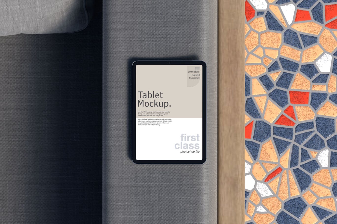 放在沙发上的平板电脑PSD样机素材包-4 放在沙发上的平板电脑PSD样机素材包