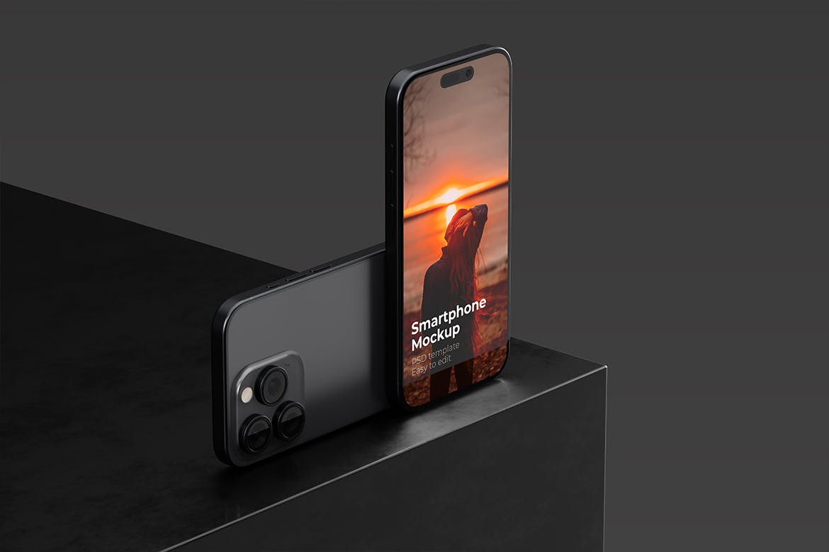 黑色逼真iPhone模型PSD素材包