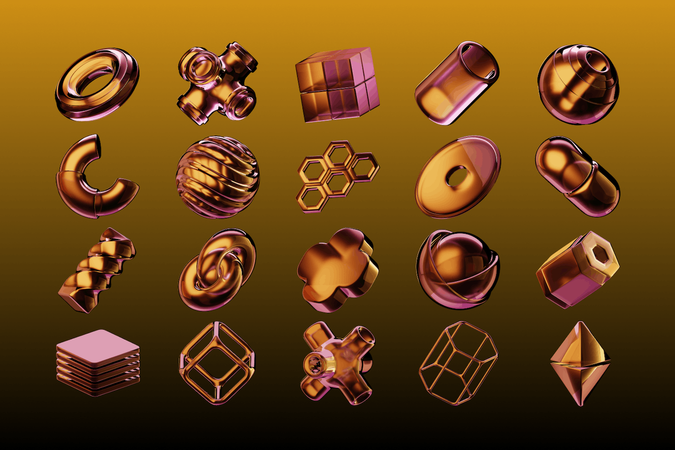 3D玻璃质感抽象几何模型素材包-2 3D玻璃质感抽象几何模型素材包