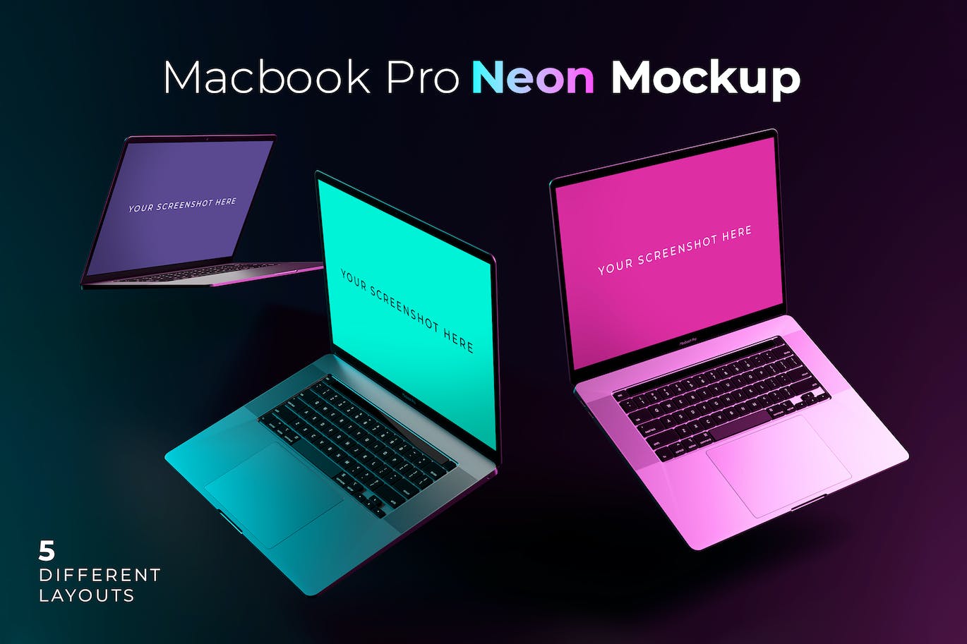 拥有霓虹灯背景的Macbook Pro样机PSD素材