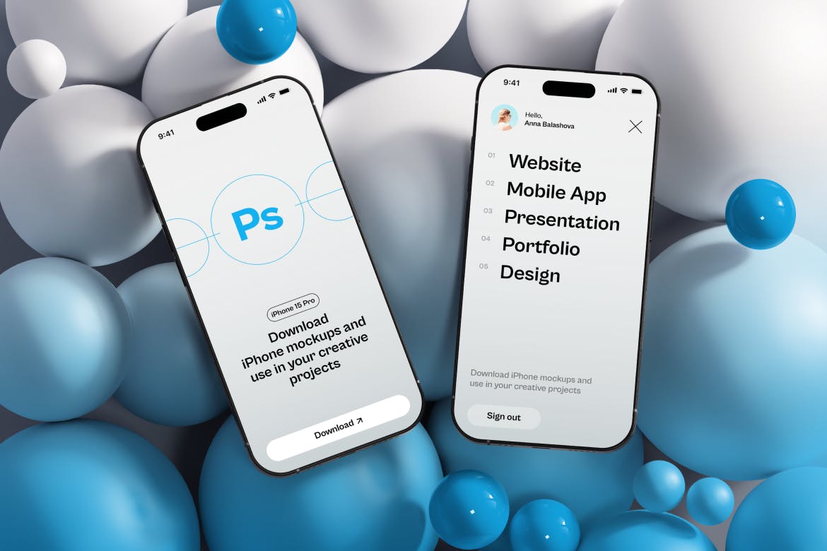 高级3D背景iPhone 15样机模型PSD素材包