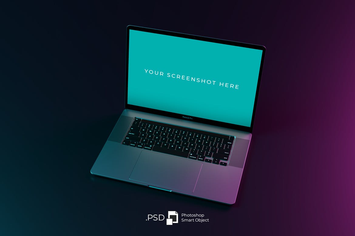 拥有霓虹灯背景的Macbook Pro样机PSD素材
