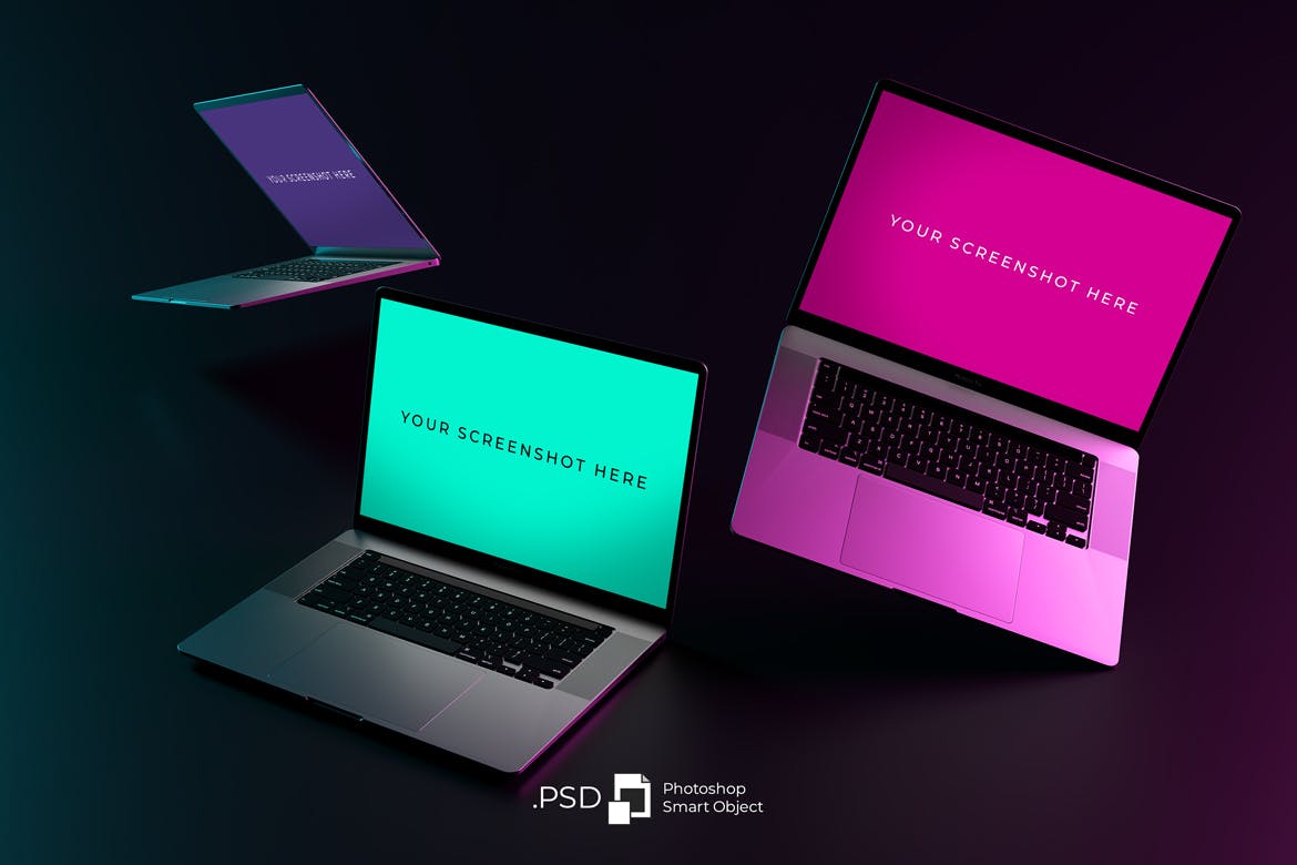 拥有霓虹灯背景的Macbook Pro样机PSD素材