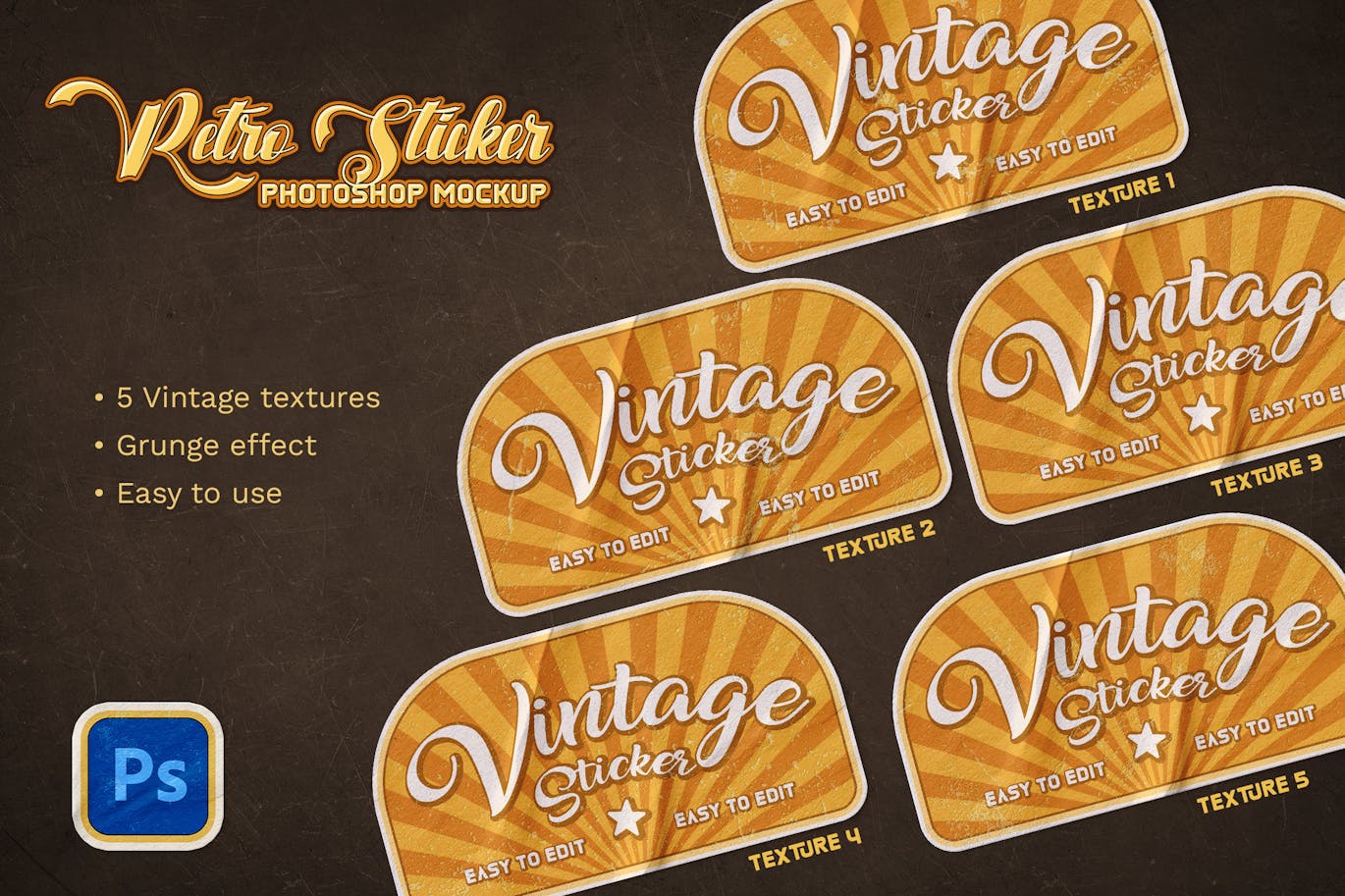一套复古风格贴纸PSD样机素材包