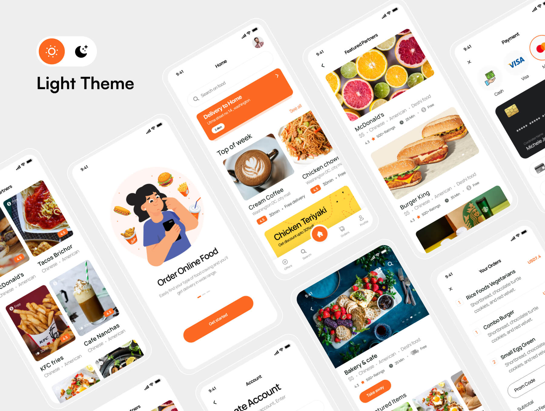 96个橙色食品配送主题APP UI界面素材包