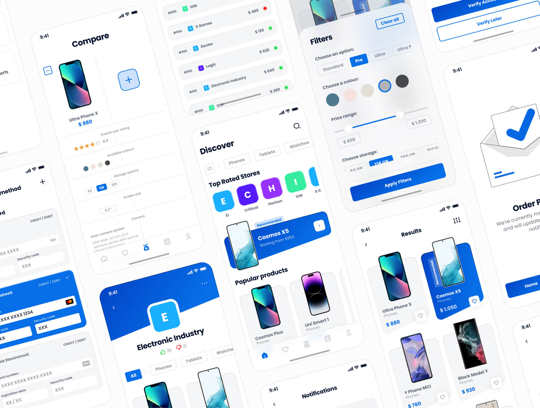 50个蓝色数码电商应用APP UI界面素材包