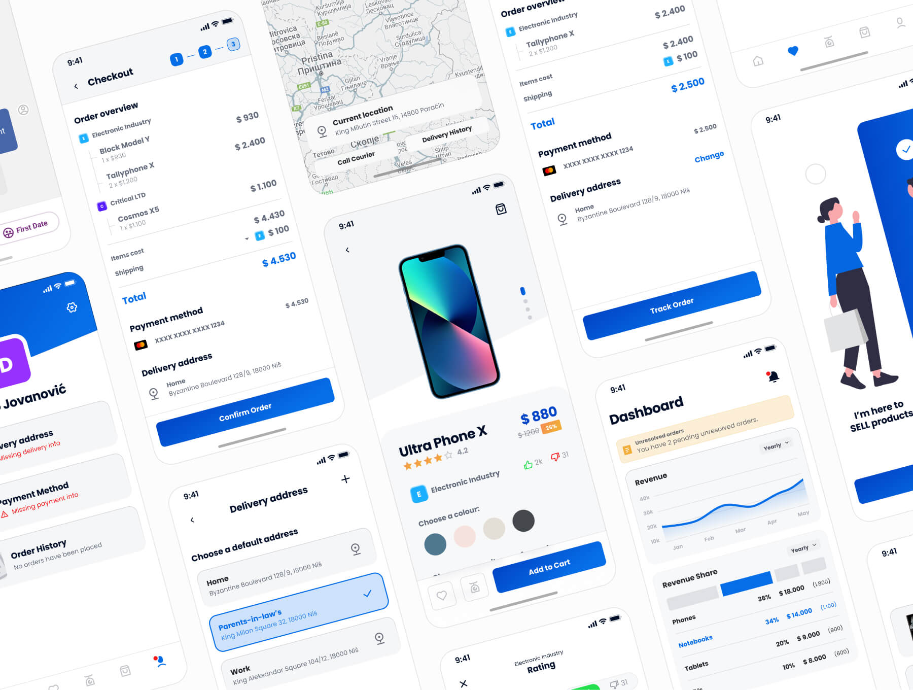 50个蓝色数码电商应用APP UI界面素材包