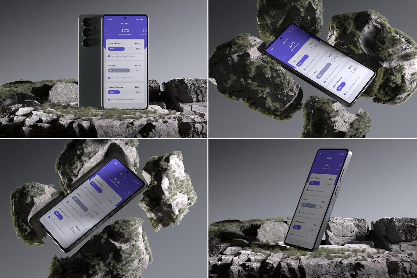 逼真深色背景手机PSD样机素材包