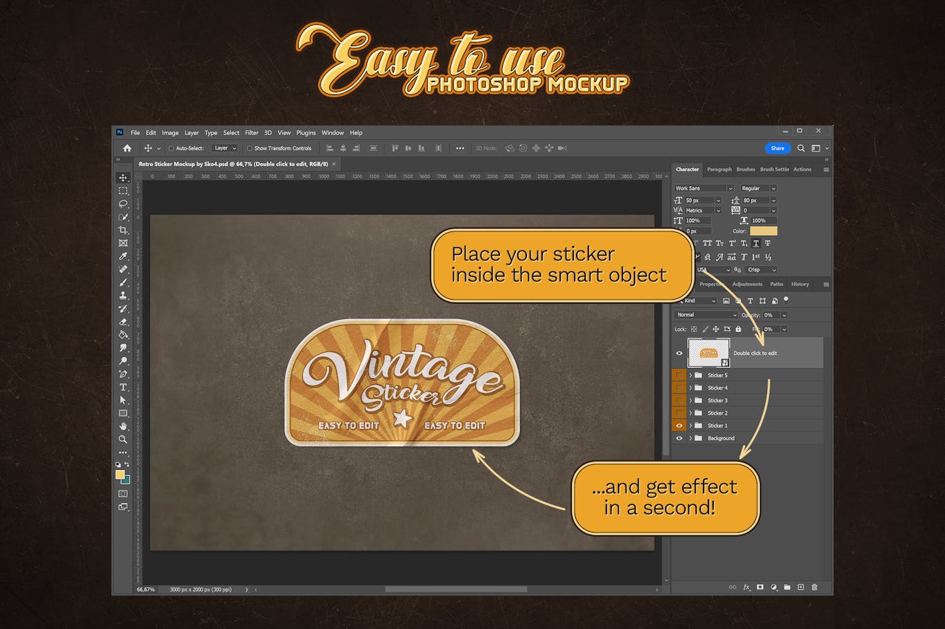 一套复古风格贴纸PSD样机素材包