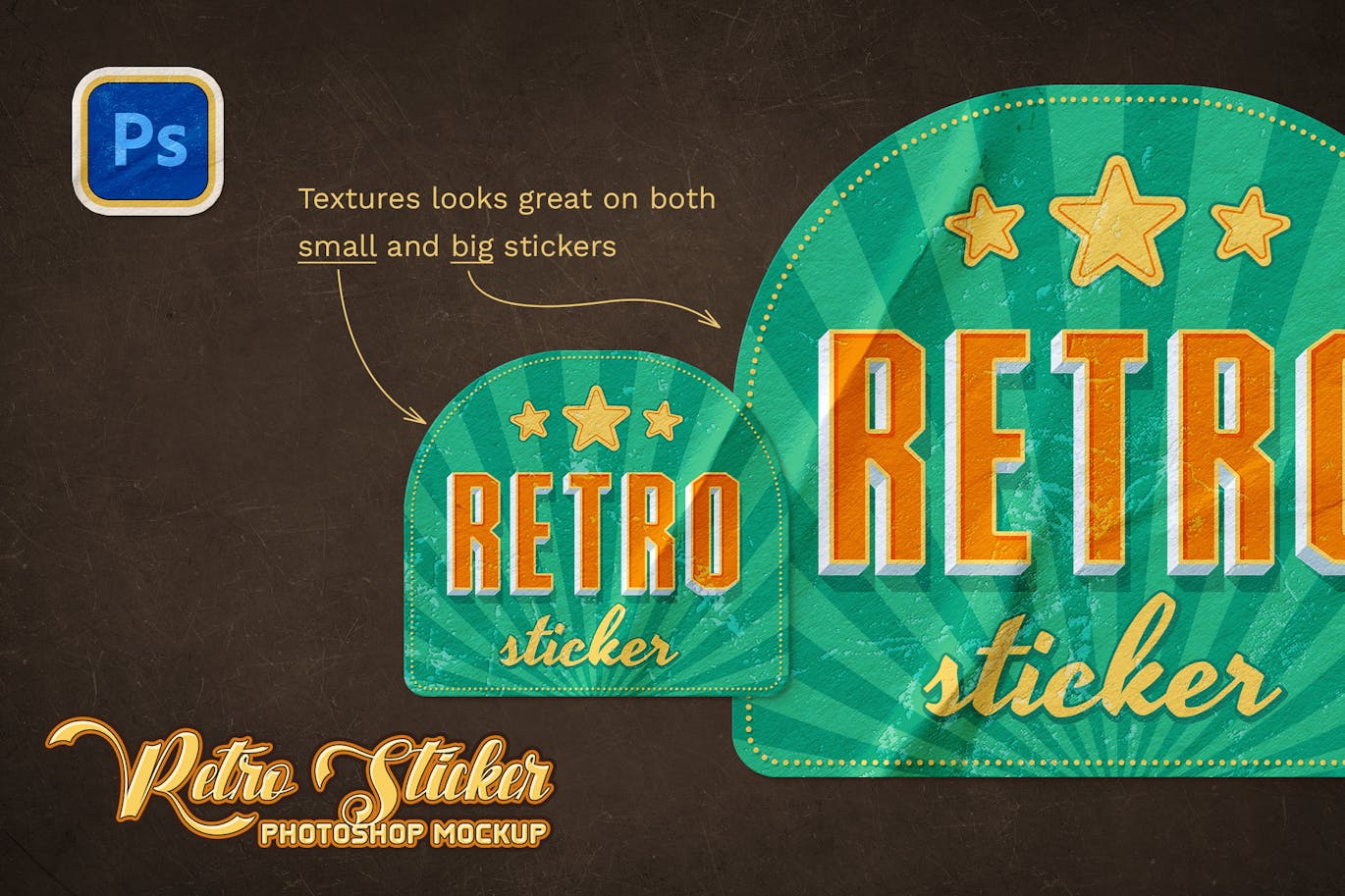 一套复古风格贴纸PSD样机素材包