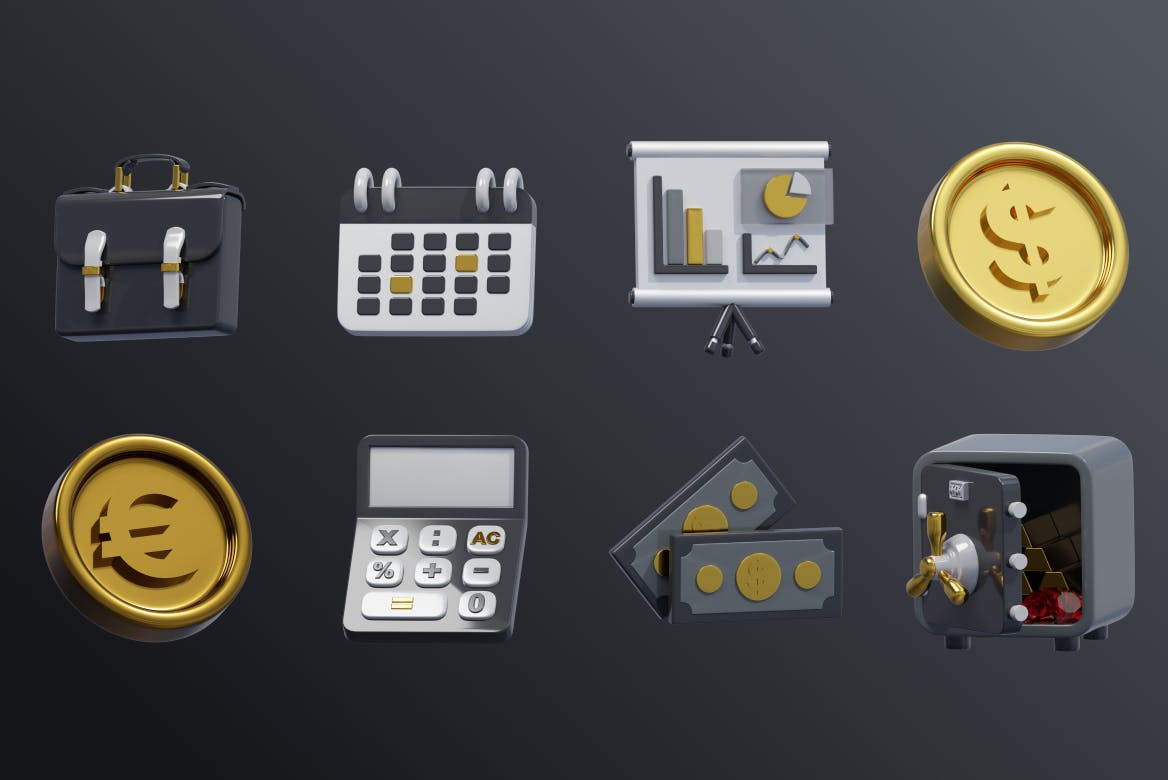 15个黑金金融科技主题3D模型素材包