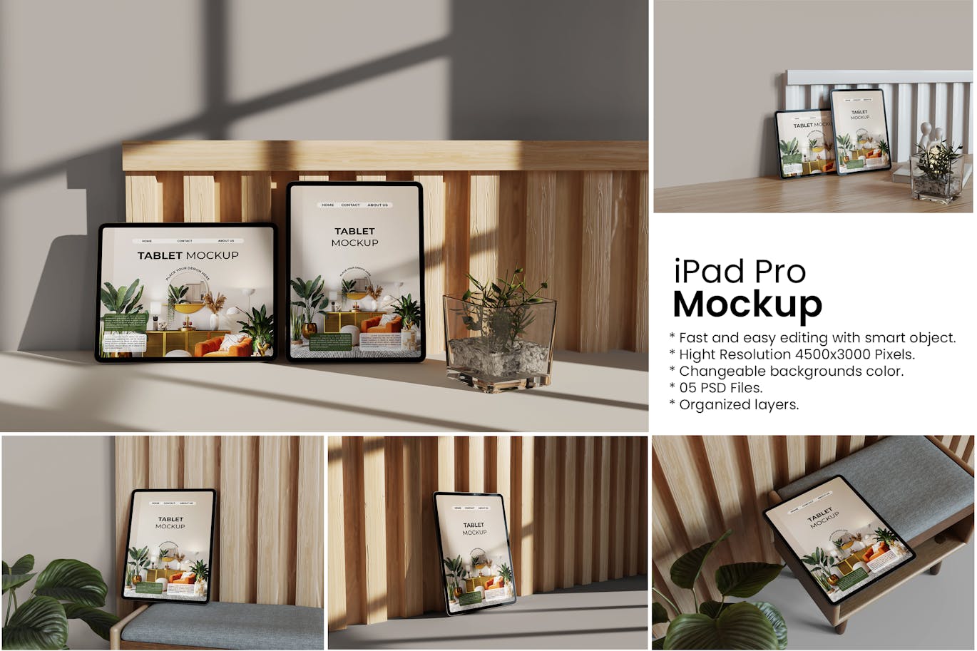 时尚小清新背景IPad Pro样机PSD源文件素材包