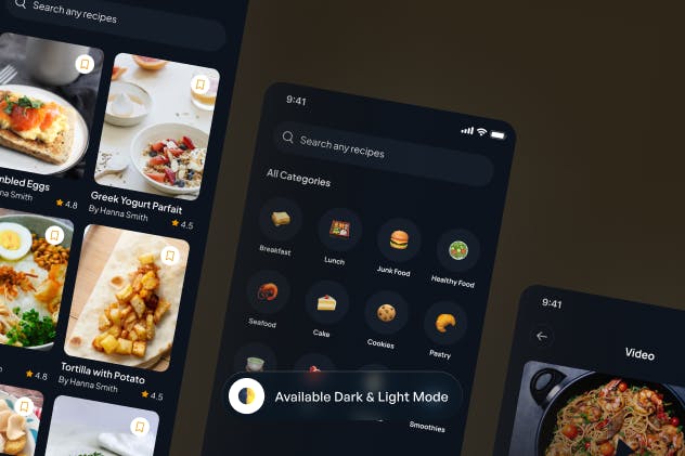 暗黑版本食谱食物类别APP UI KIT素材包