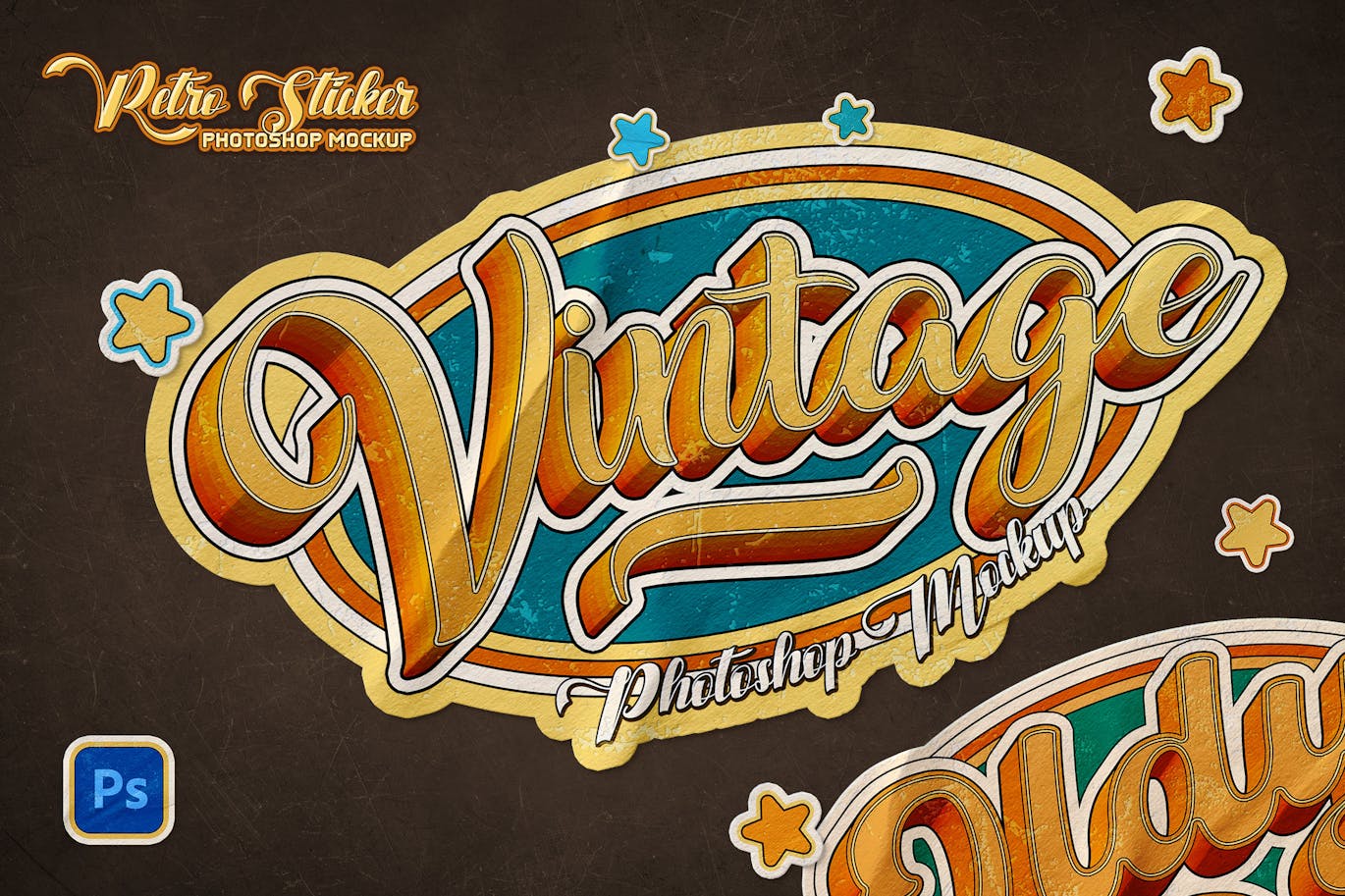 一套复古风格贴纸PSD样机素材包