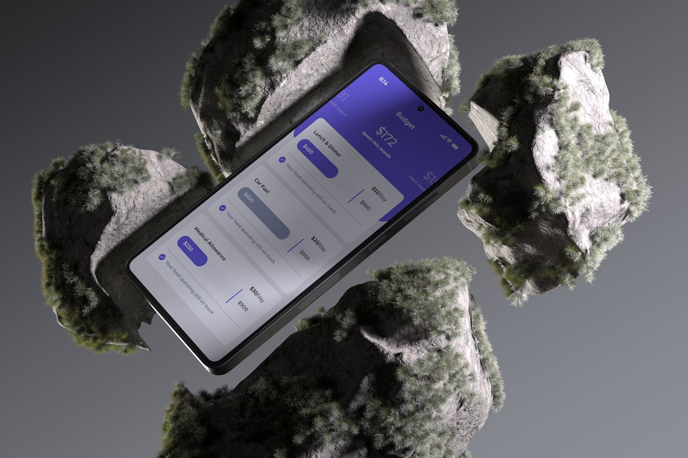 逼真深色背景手机PSD样机素材包