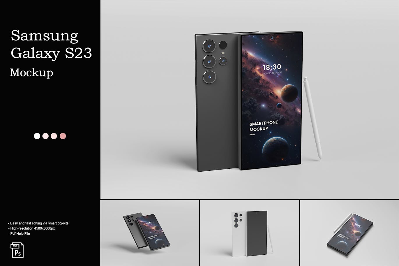 漂亮有质感的三星Galaxy S23 Ultra样机PSD素材包