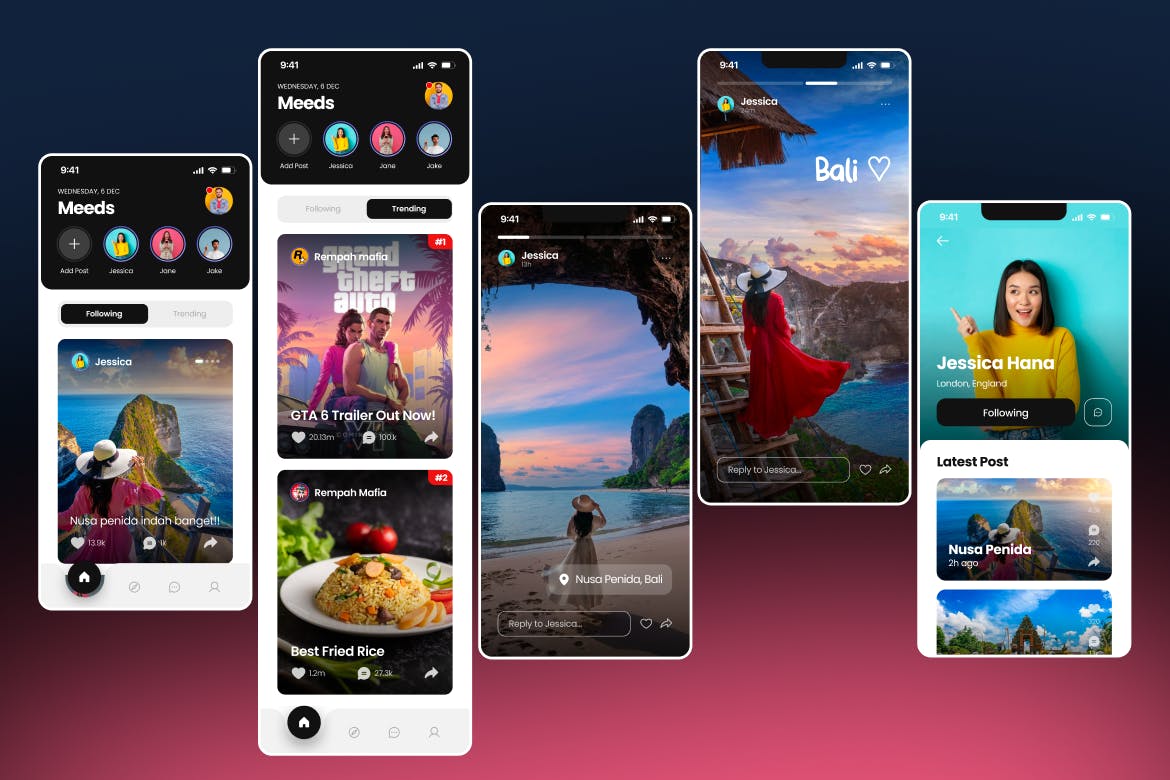 简洁漂亮的社交媒体应用 App UI Kit素材包