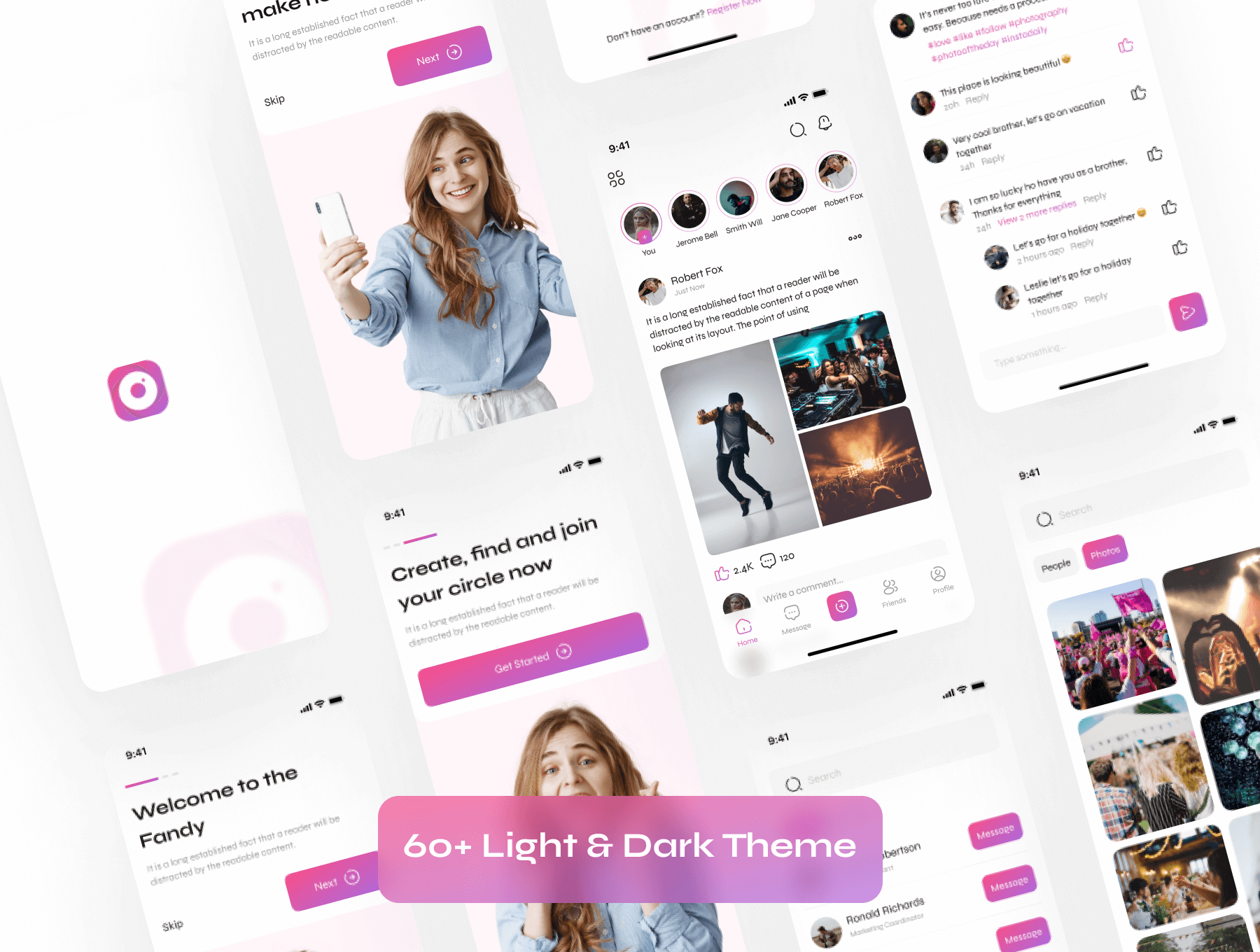 60个粉色社交应用APP UI界面素材包