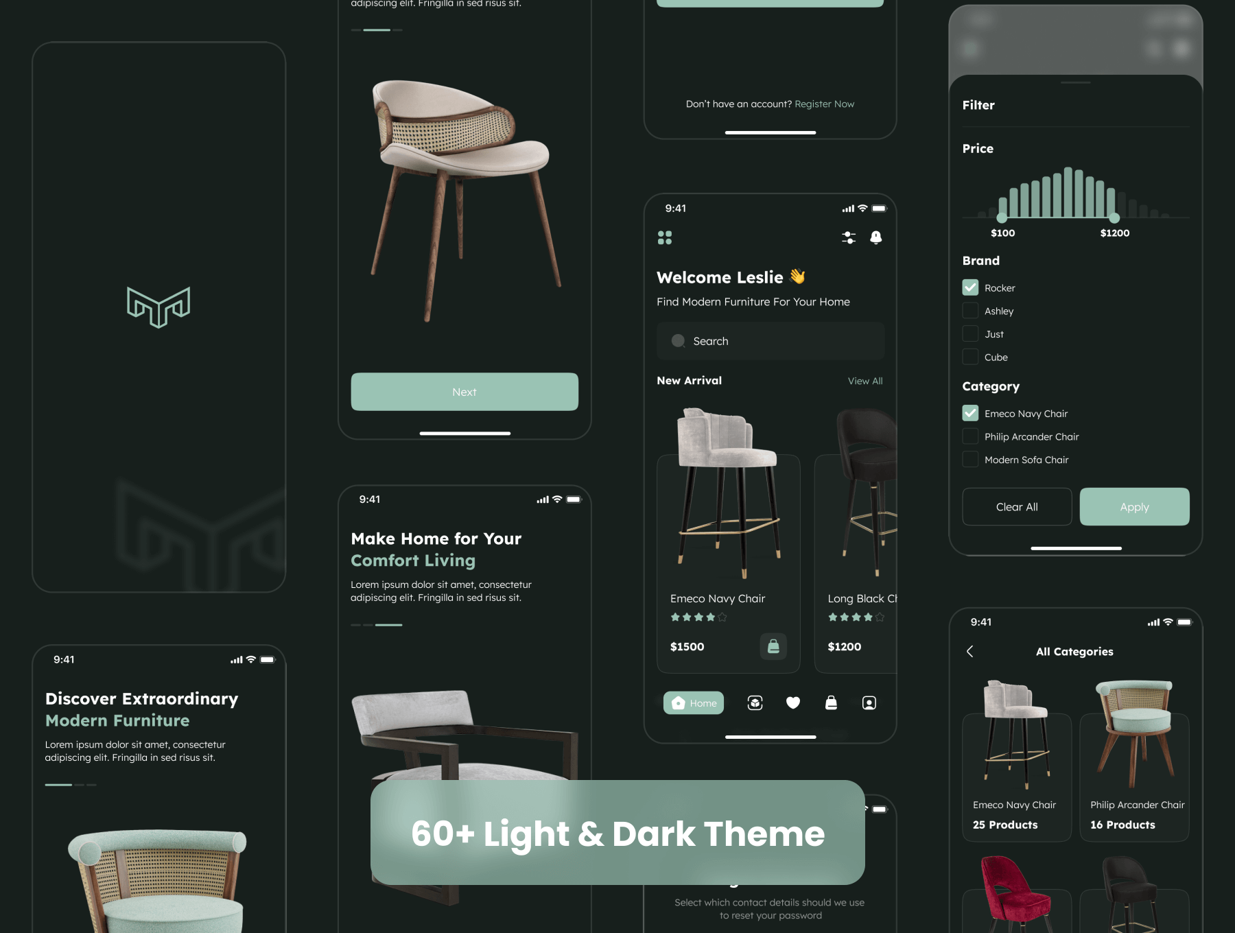 60个绿色电子商务家具主题APP UI界面素材包