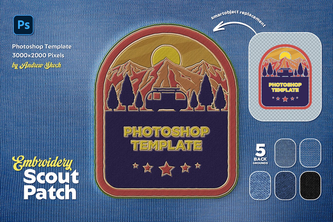 刺绣补丁PSD样机素材包