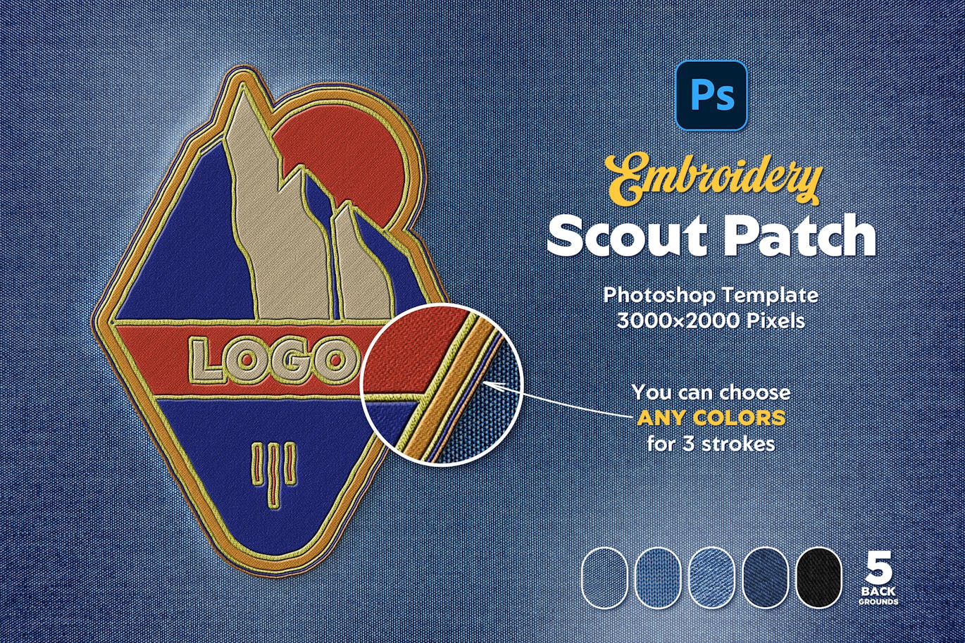 刺绣补丁PSD样机素材包