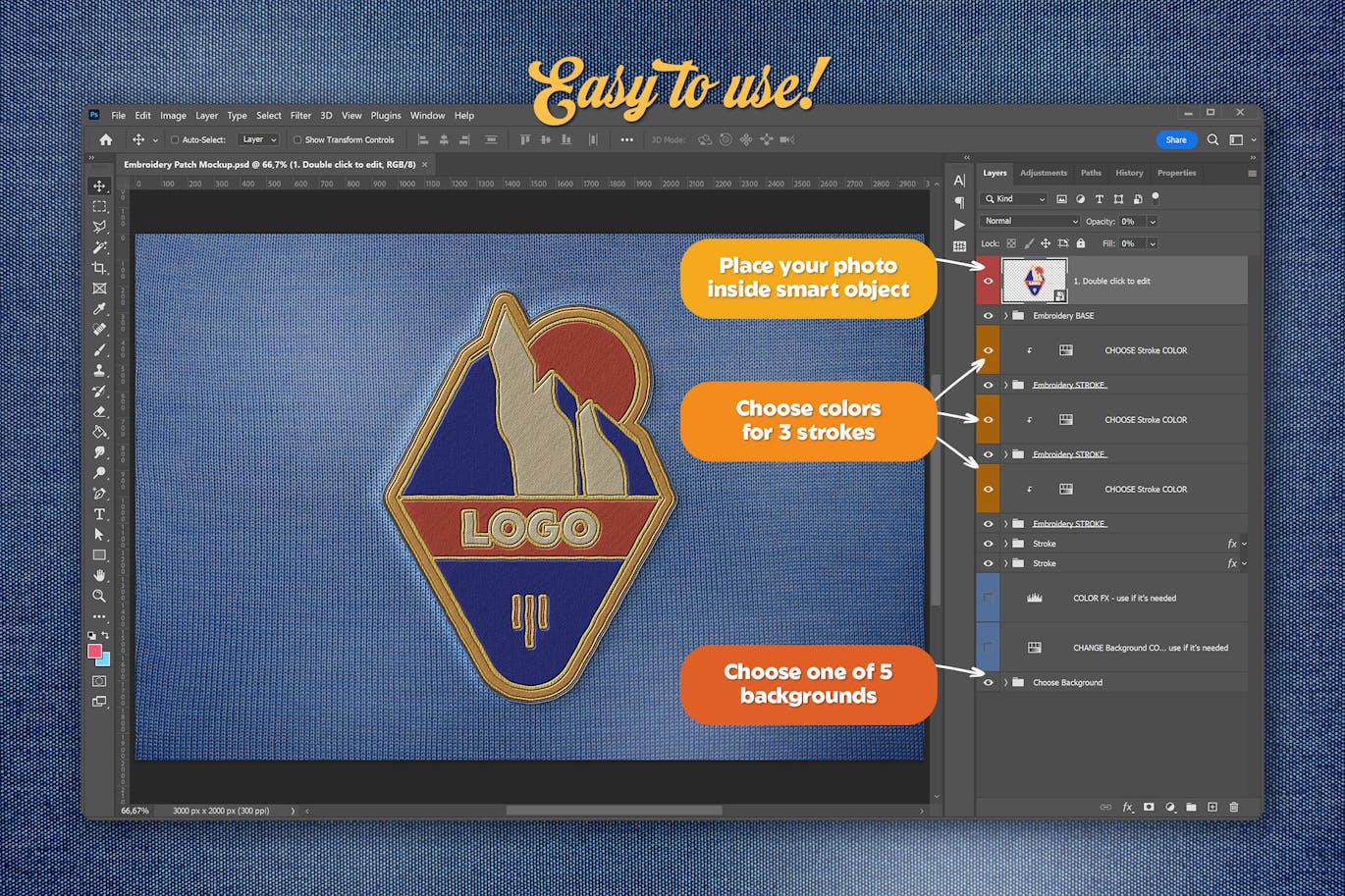刺绣补丁PSD样机素材包