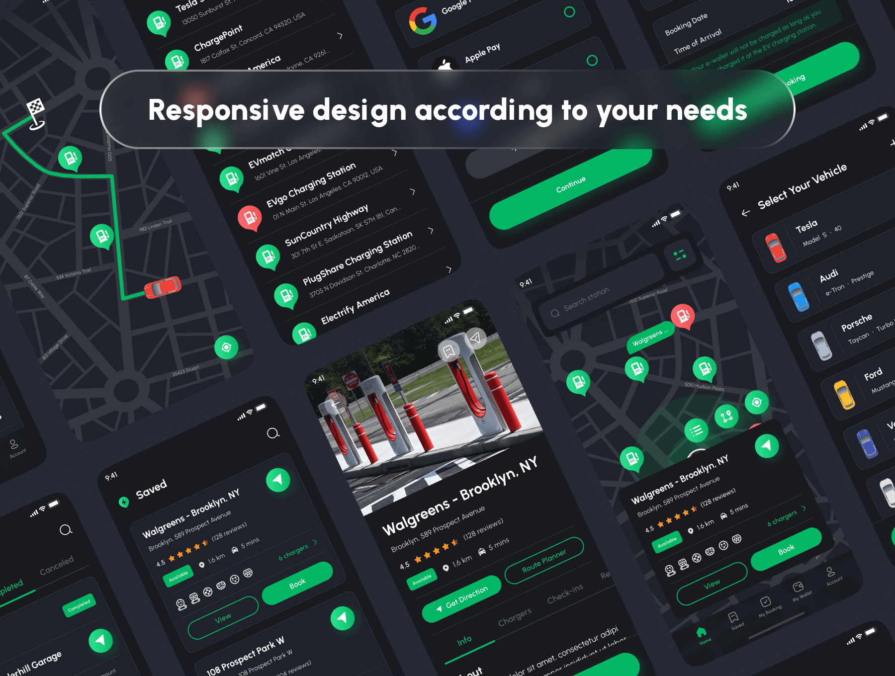 170个电动车充电桩查找APP UI界面素材包